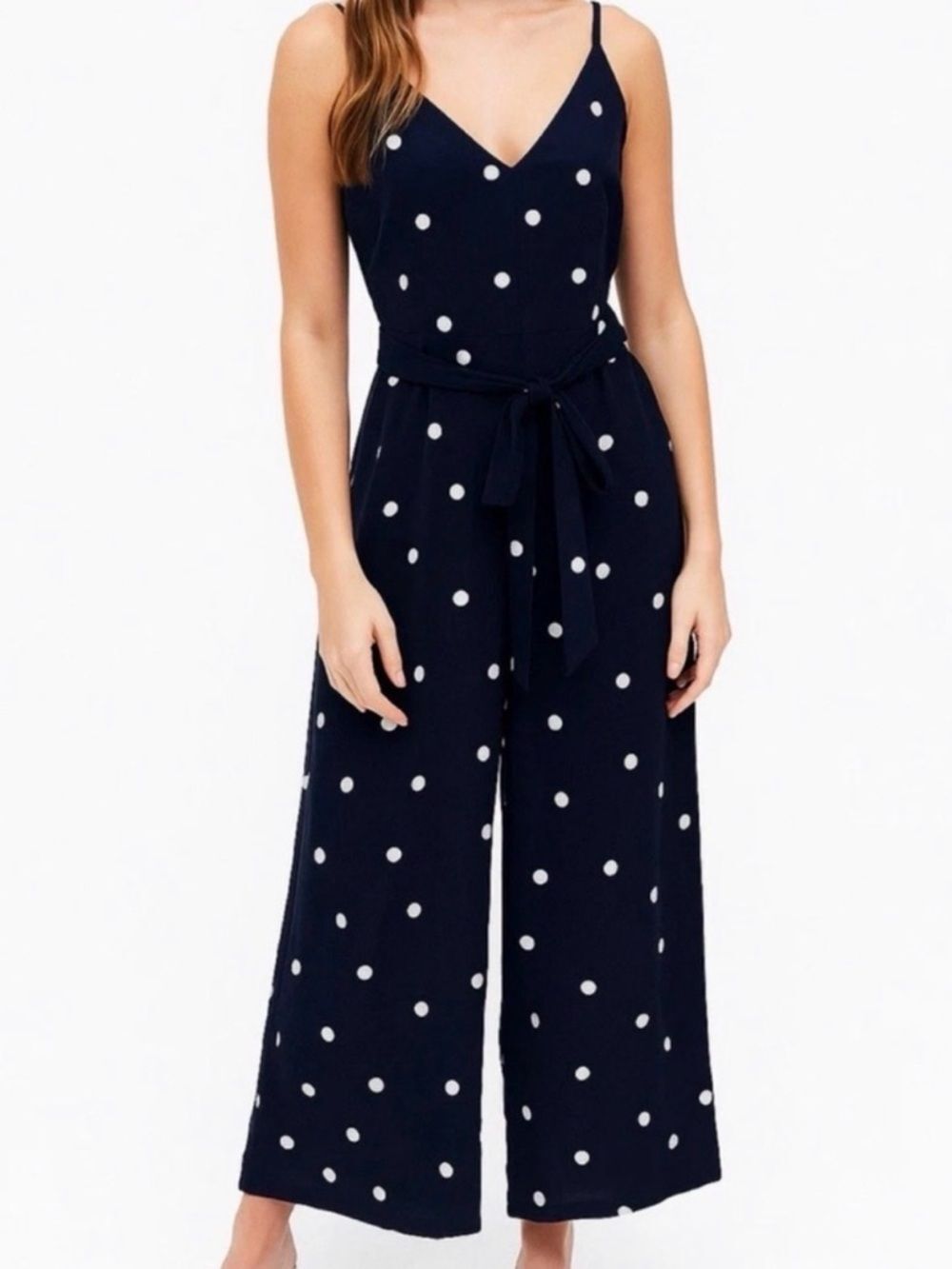 NWT LOFT Navy Polka Dot smocked Jumpsuit Size 4